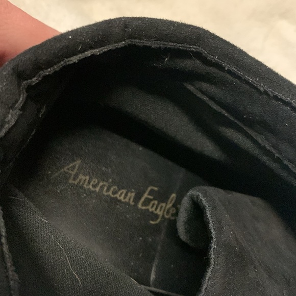 American Eagle Ankle Boot, Black Faux Suede Lace up Wedge Heel, size 10 - Picture 4 of 5